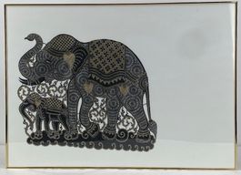 Vintage Kunst Bild Elefanten Lederarbeit gerahmt Thailand As