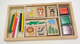 Set de tampons avec crayons en bois (NEUF)