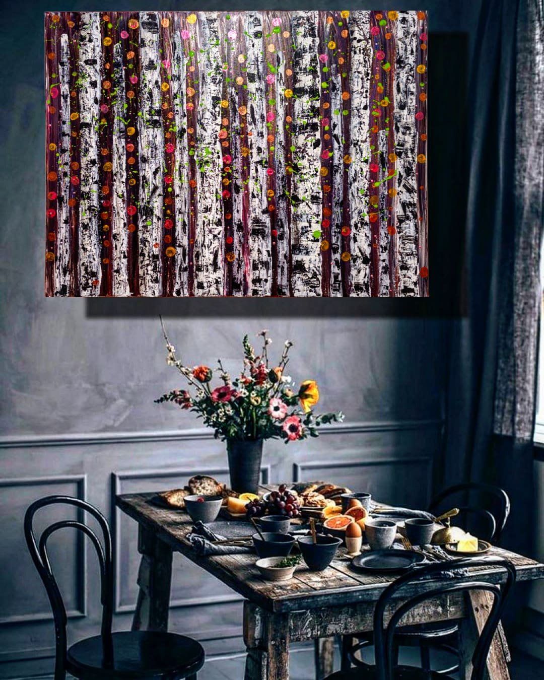 Dipinti: BILD ABSTRAKT "AUTMN-BIRCHES" GEMALT VON MIR – Nuovo e nell'imballaggio originale da Zürich venduto da Melossoap