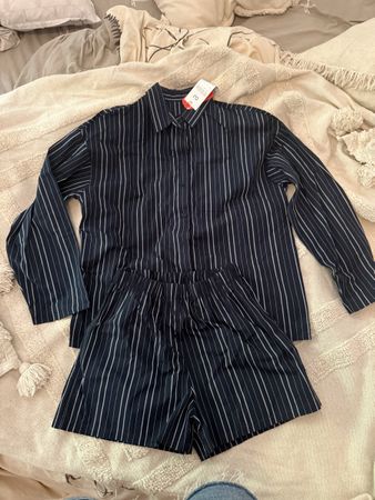 Pajama set striped navy blue size XS new with tags