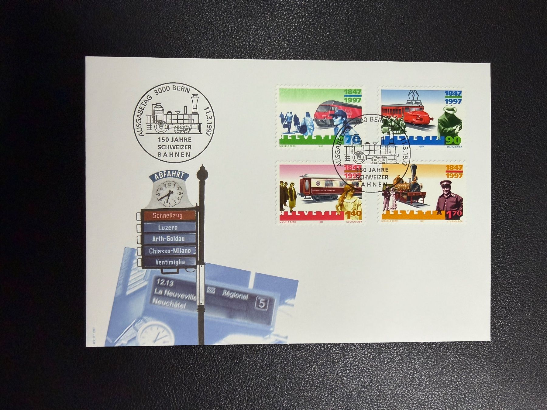 Tutti i francobolli: Schweiz FDC 150 Jahre Schweizer Bahnen 1997 – Usato da oberrüti venduto da jeanmei