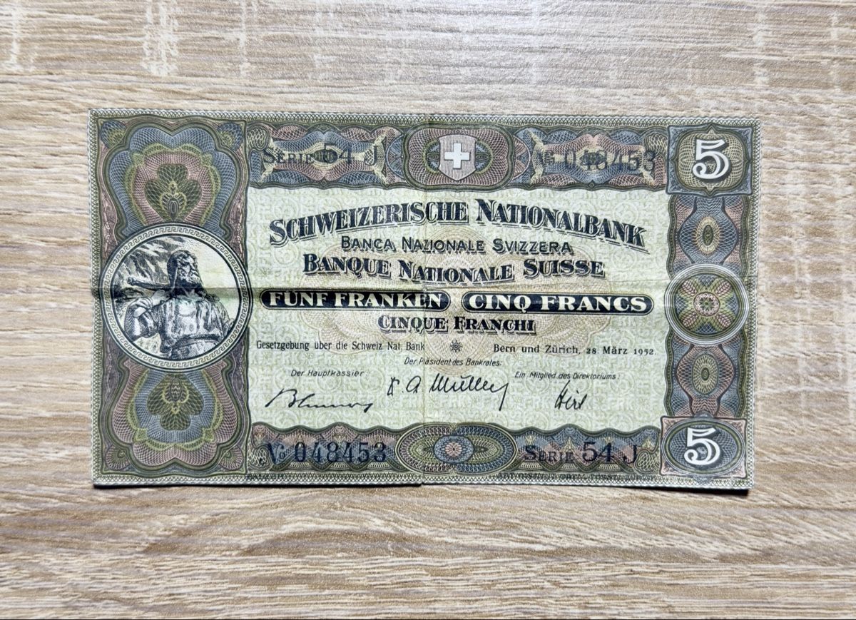 Banconote: Schweizer Banknote Fünf Franken 1952 – Usato da Inwil venduto da TheSwissEagle 1