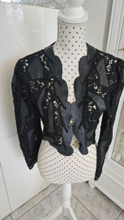 Exklusive Jacke Bolero Leder Spitze schwarz Grösse L / 38 40