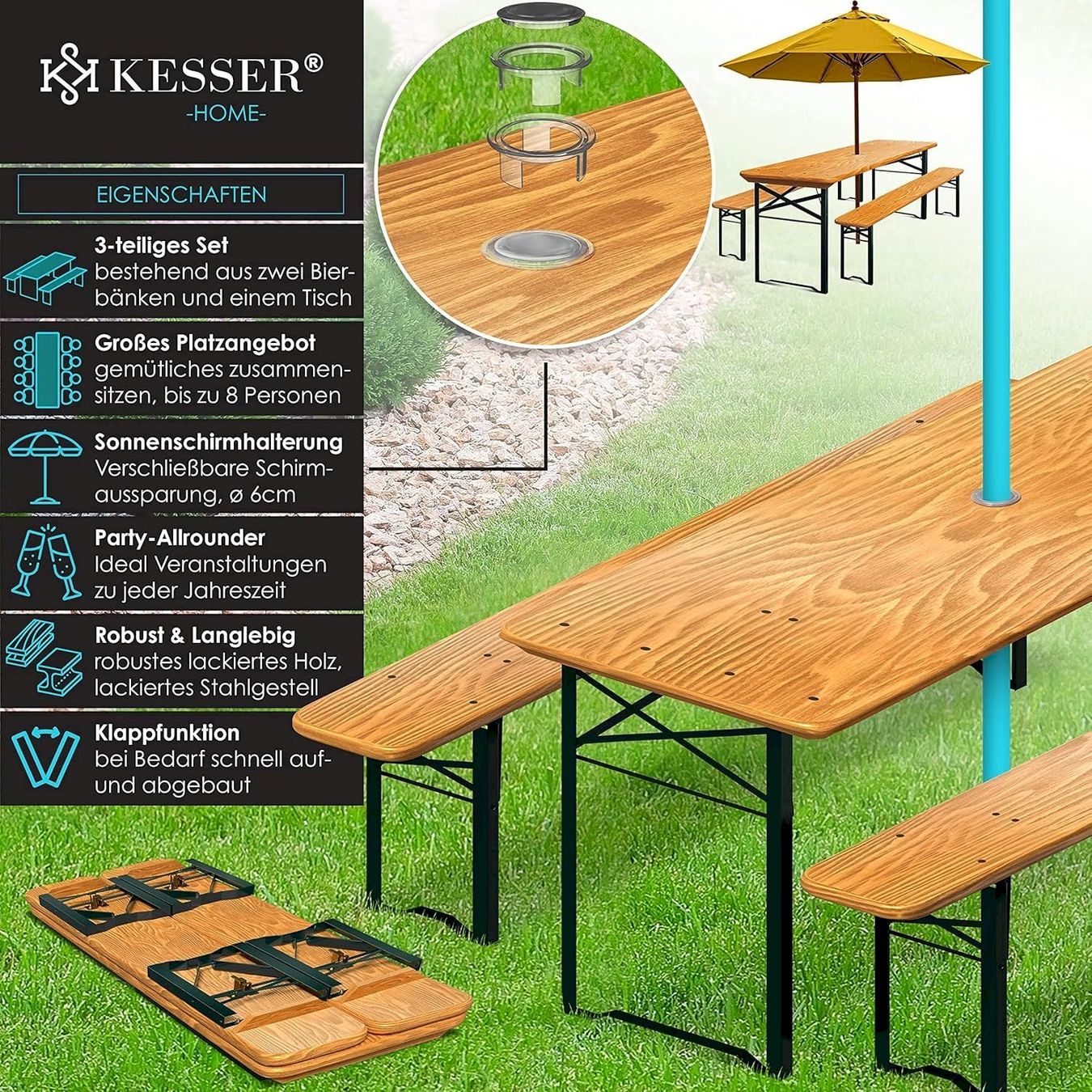 Salotti da giardino: Bierzeltgarnitur 3-Tlg 170x46x75cm – Nuovo e nell'imballaggio originale da Bottighofen venduto da zaap 1