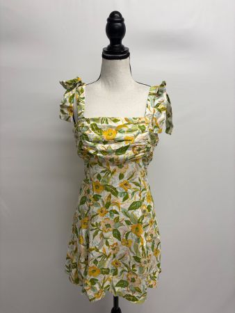 Zara kurzes Leinenkleid GR. S/M Sommer Blumen gelb grün