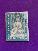 Strubel, blau, eidg. schwarze Raute, 10 Rp. 1854, 23A