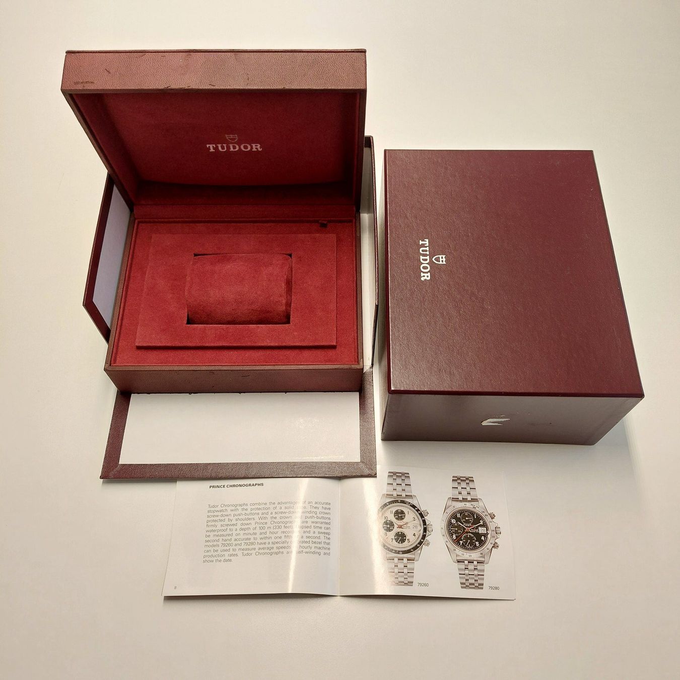 Tudor Scatole porta orologi: Tudor Box 95 00 04 bordeauxrot mit Manual 8.2002 E – Usato da St. Gallen venduto da shatcy