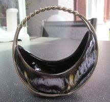 Kleine Mid Century Henkelschale, Keramik, Metallbügel