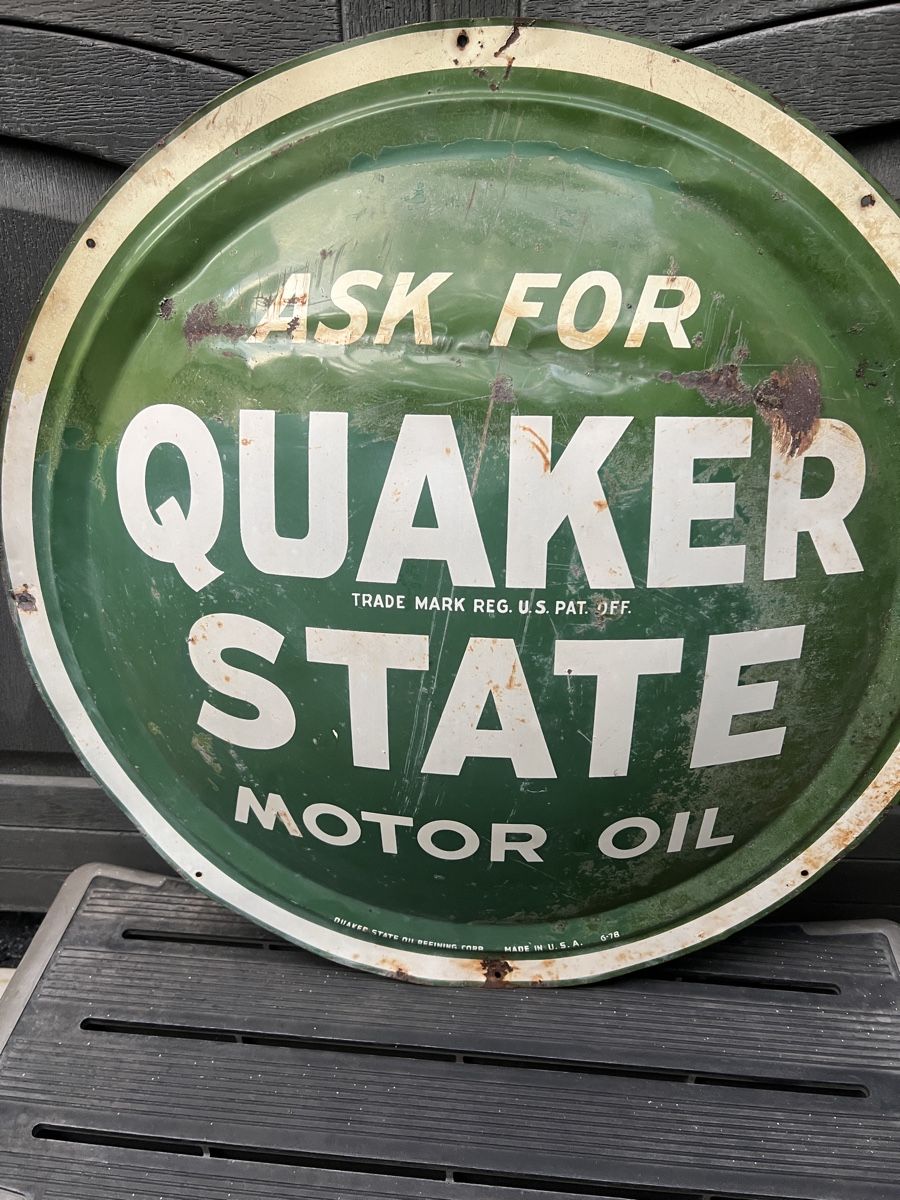 Insegne: Originales Quaker State Blechschild rund 60 cm – Usato da Mellingen venduto da Oelquelle 2