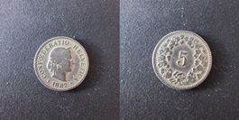 Schweiz 5 Rappen 1882 stark gebraucht - seltener Jahrgang!