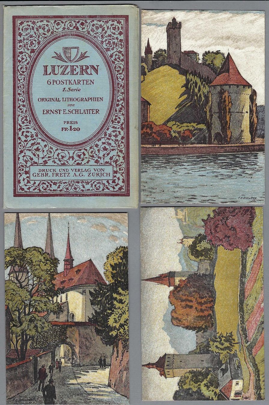 Cartoline postali: LUZERN, BRIEFHÜLLE + 6 LITOS E. SCHLATTER, LUXUS – Usato da Pura venduto da ulisse1957
