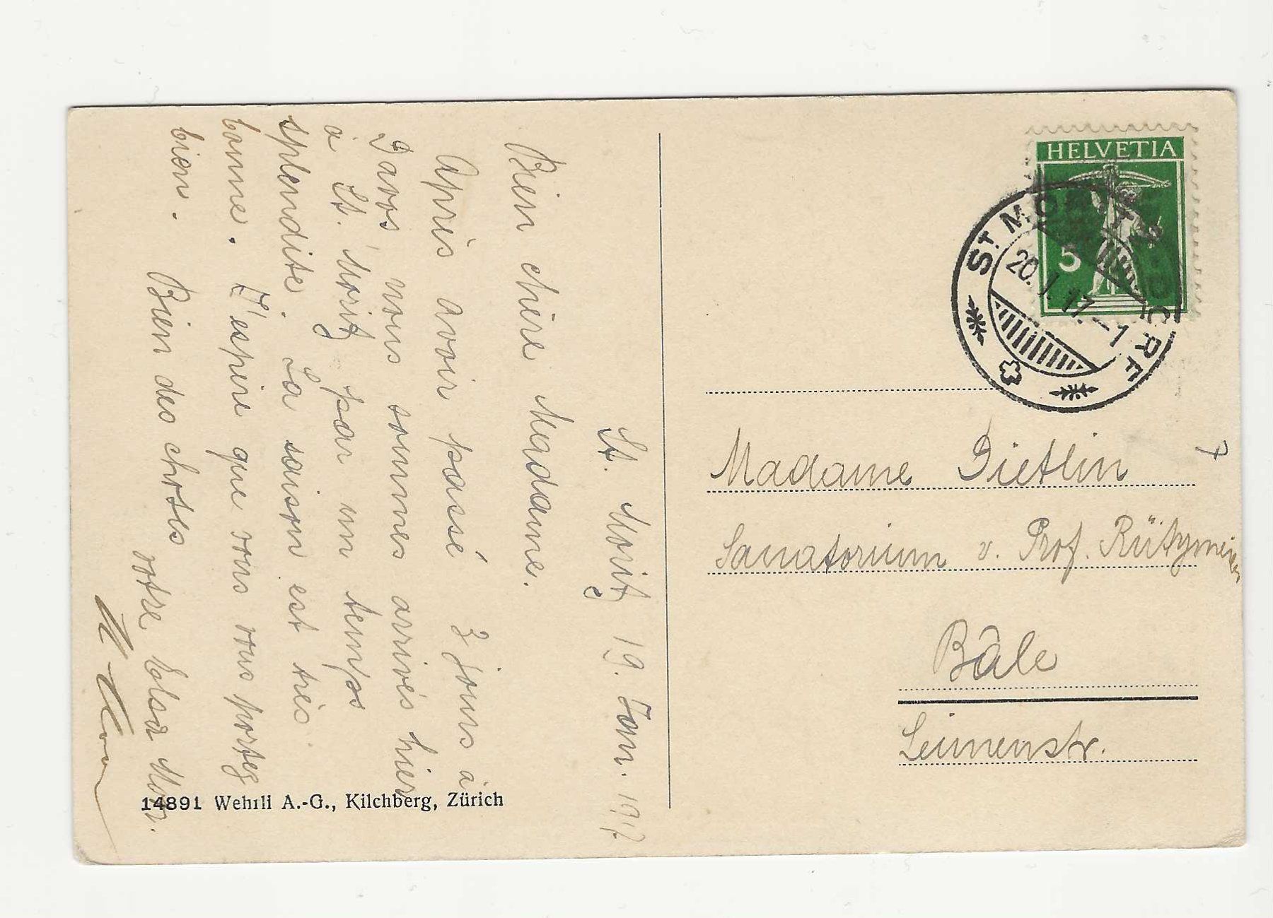 Cartoline postali: St. Moritz  -  Gesamtansicht   1917 – Usato da Küttigen venduto da rolypo 1