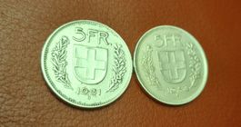 Schweizer 5 Franken Münzen, 1931 B und 1954 B, Top Zustand