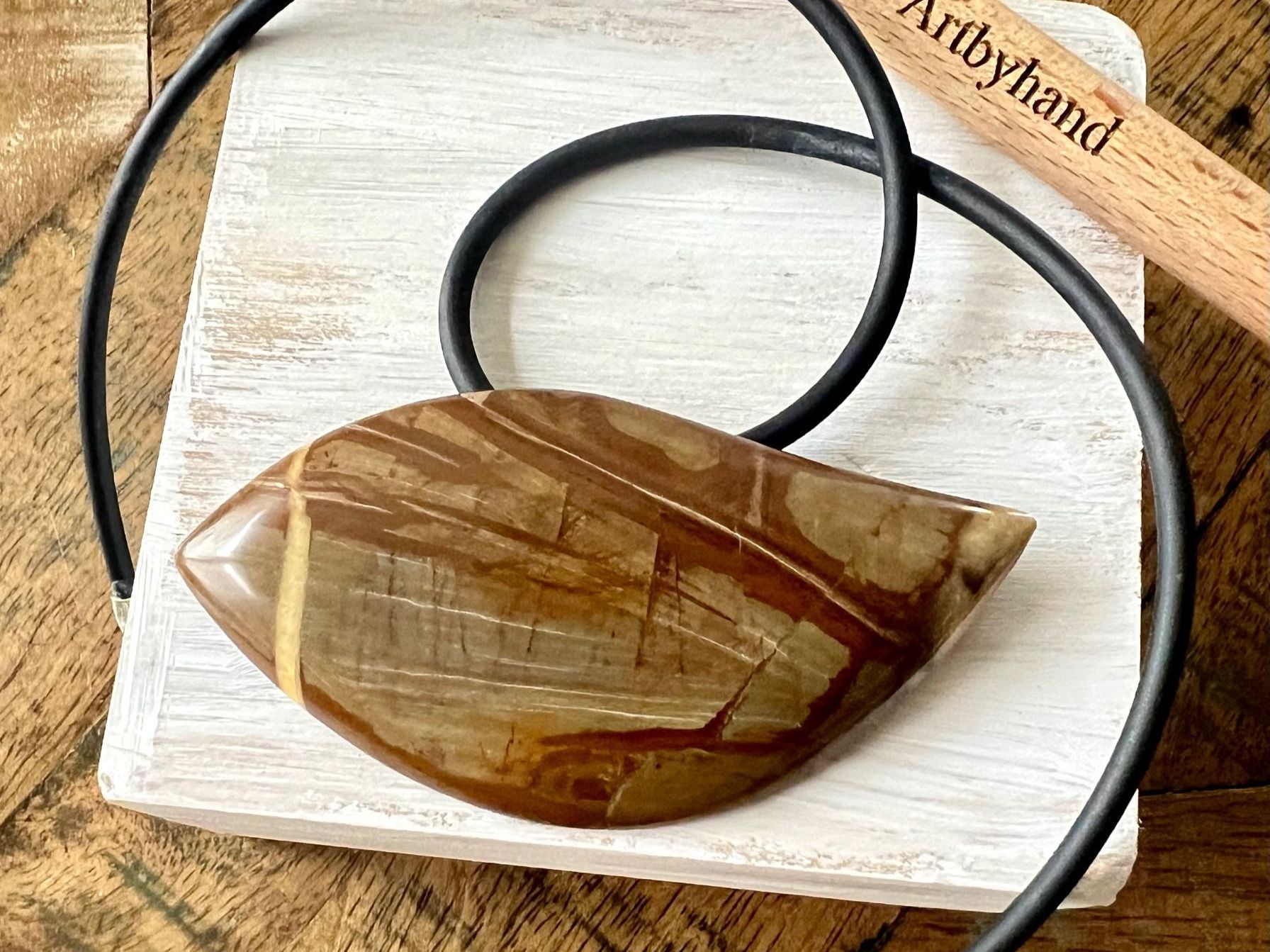 Catenine: 8.5cm XL Jaspis Silber gefasst Kautschuk Statement Collier – Usato da Ruswil venduto da artbyhand 3