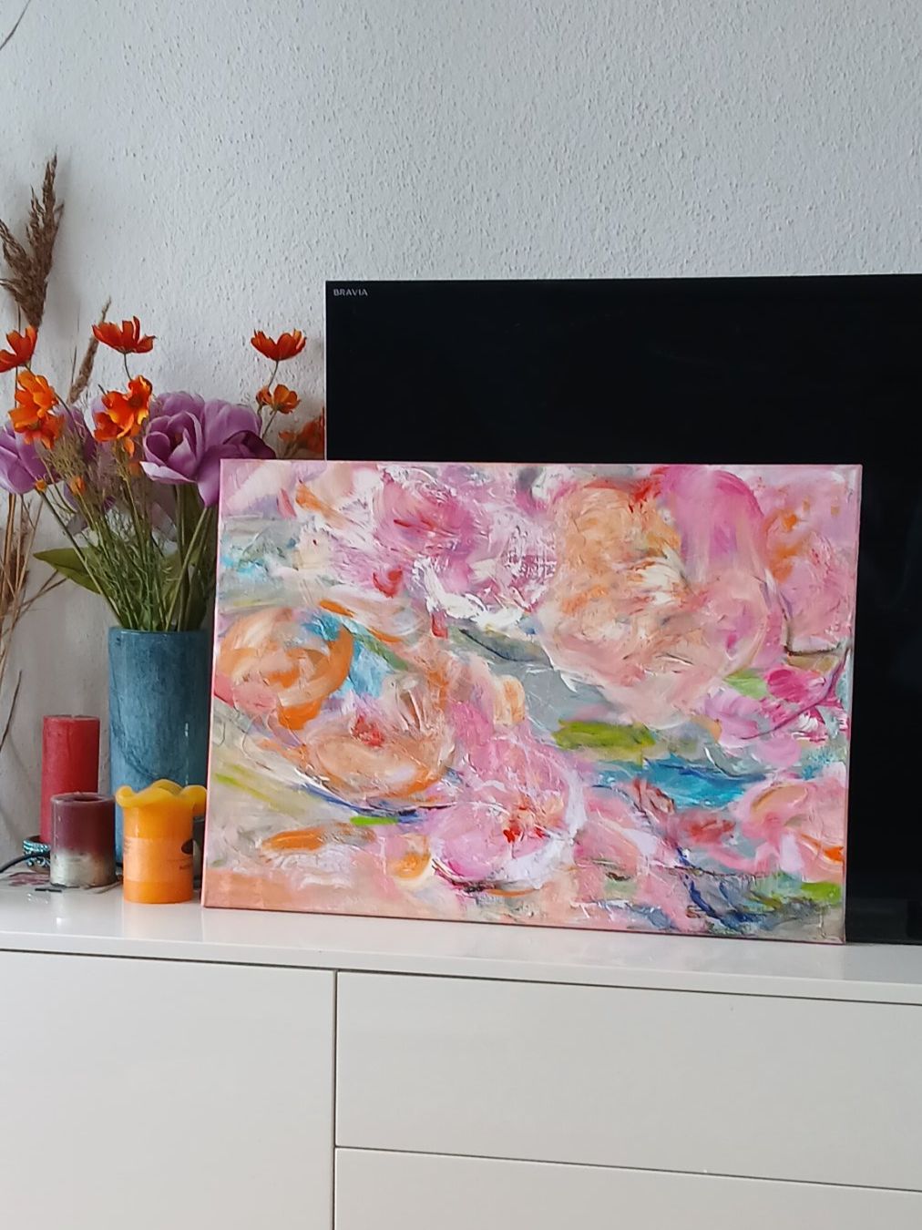 Foto & Immagini: Abstrakte Gemälde mit abstrakten Blumen, Leinwand 50x70cm – Nuovo e nell'imballaggio originale da Beinwil am See venduto da Superchance 2