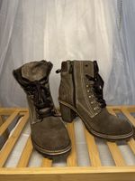 Stiefletten olive mit Absatz, Grösse 38
