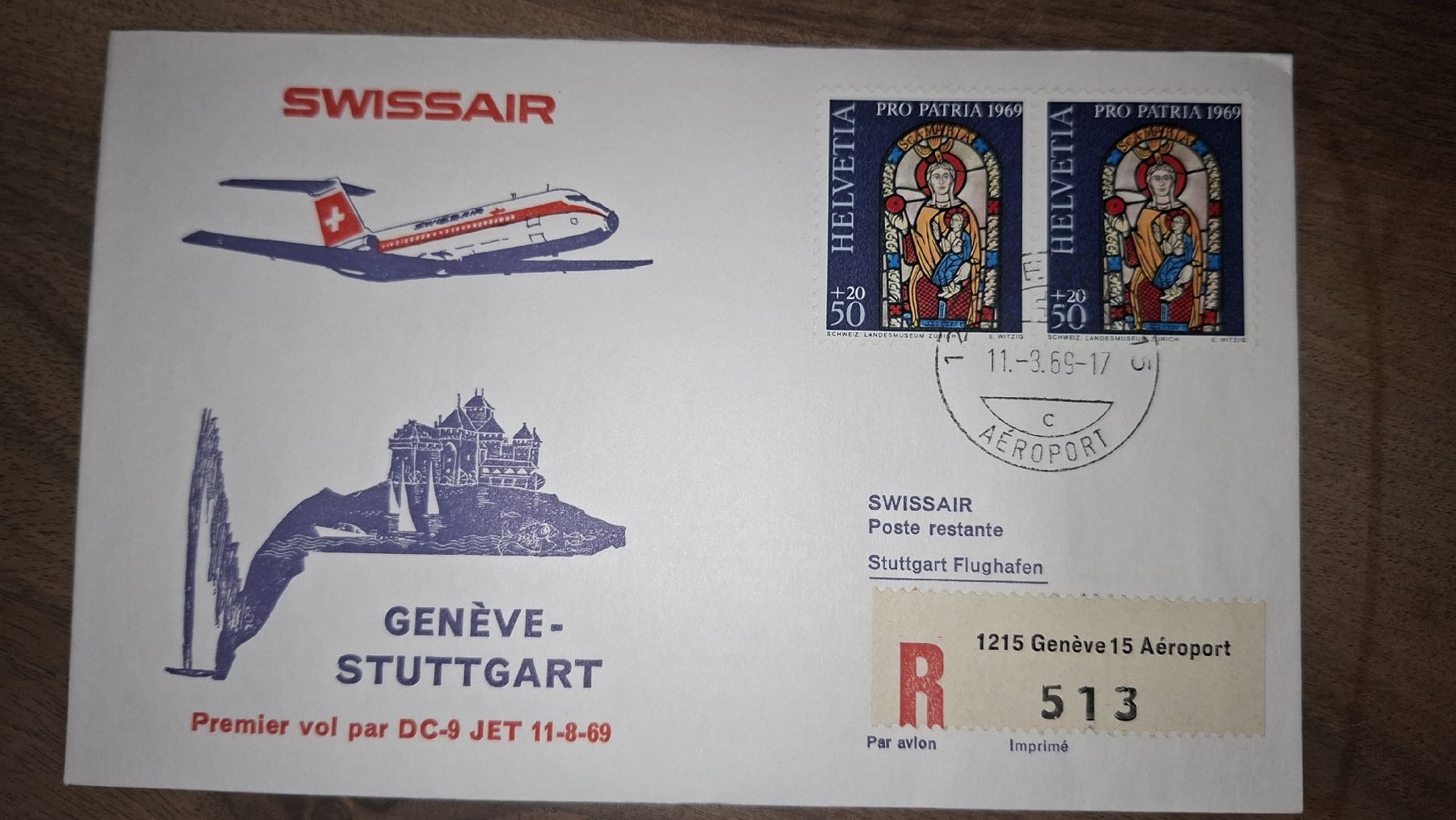Tutti i francobolli: Swissair Geneve - Stuttgart 11.08.1969 – Usato da Balgach venduto da SIMEON27