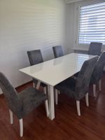6 moderne Esszimmerstühle in Grau/Silber mit weissen Beinen