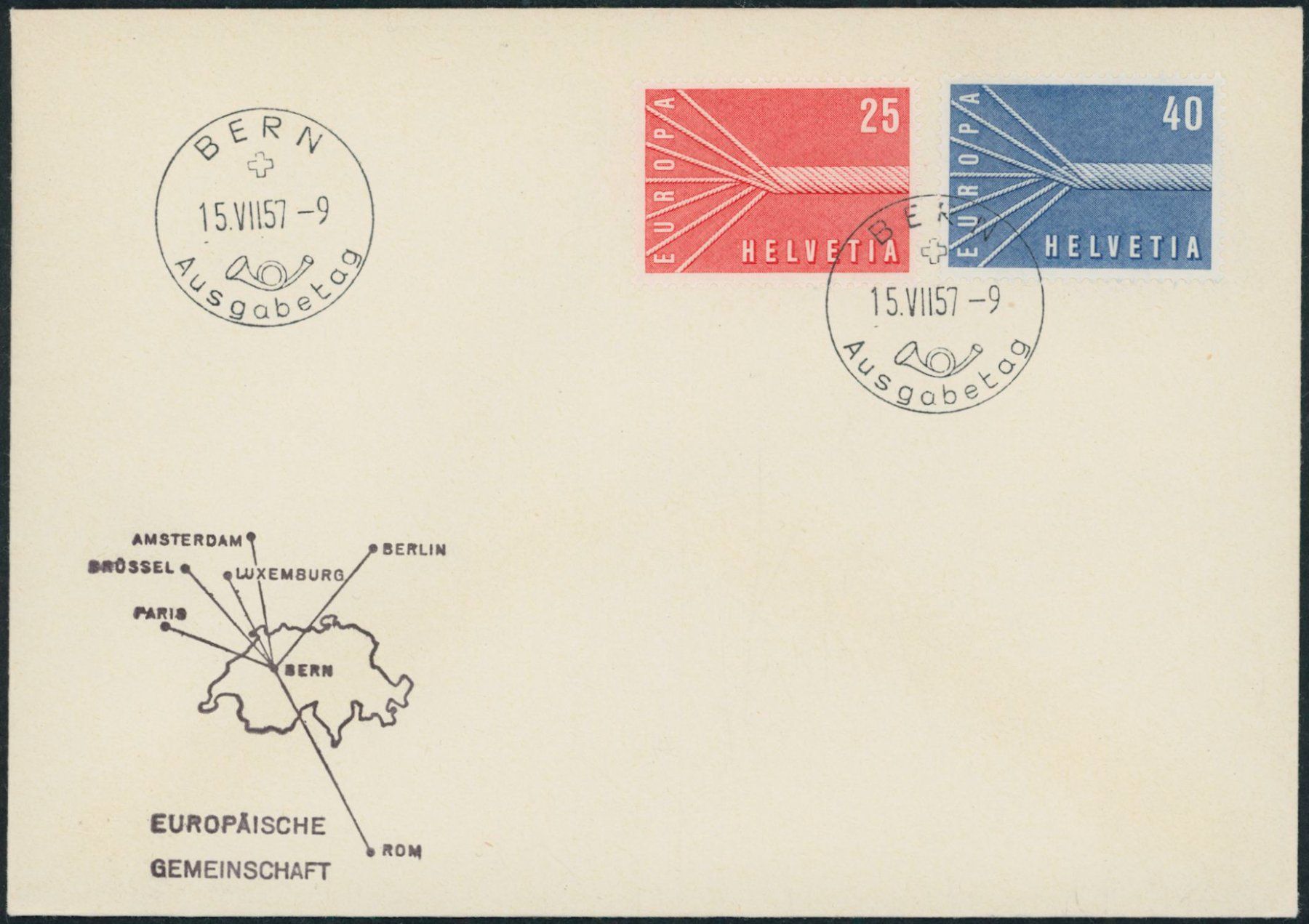 Tutti i francobolli: 1957 - Europa - Ersttagsbrief FDC ET – Usato da Schindellegi venduto da leecollect