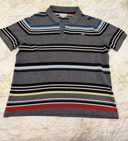 Polo Lacoste rayé bleu gris coupe classique taille 6 XL