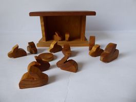 50.- Sale Hasen Stall, 16,9cm, 12 Hasen, Holz, neuwertig