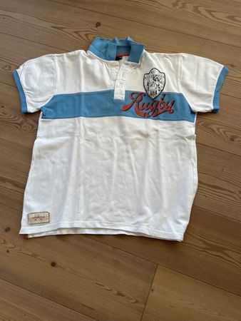 Cooles Rugby Poloshirt Grösse 158/164 weiss/blau Top Zustand