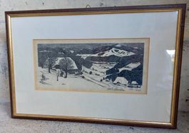 Holzschnitt von Emil Zbinden Dorf im Emmental
