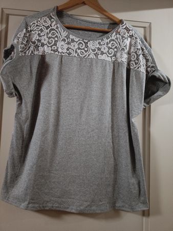 Damen T-Shirt Grau mit Spitze Grösse XL Neu