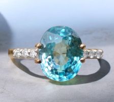 Verlobungsring Vintage Natur Blauer Zirkon Diamant 9ct Gold