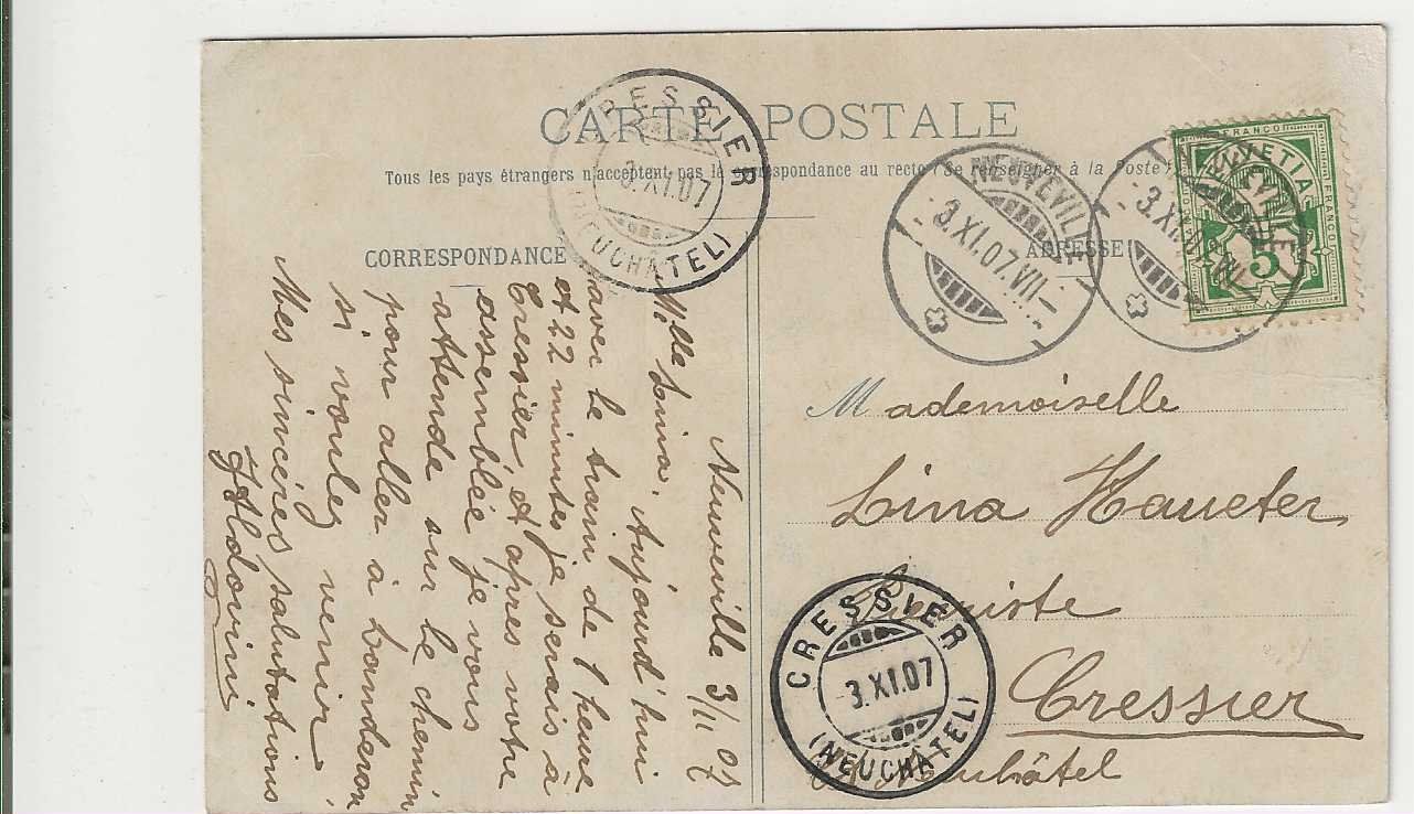 Ansichtskarten: Neuveville,  1907 – Gebraucht aus Spiez von Niesen20 1