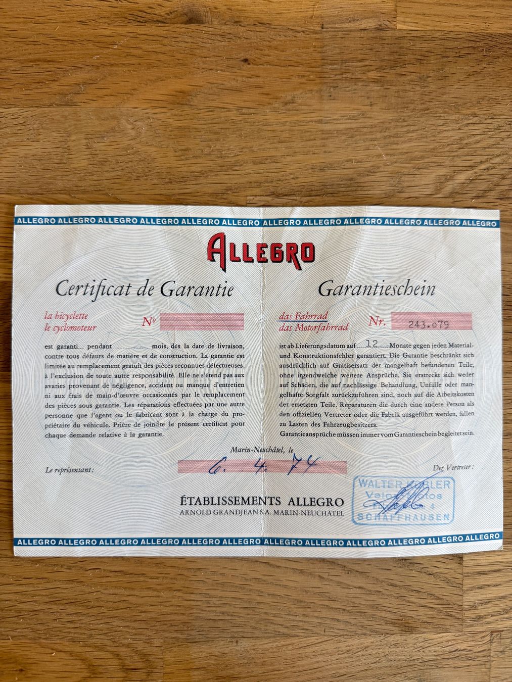 Vélos: Allegro Halbrenner 1974 – D'occasion à Dachsen par Vulcain3 9