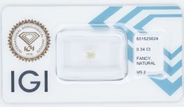 0.34 ct Natural Fancy Light Yellow Diamant – VS2 – IGI zert