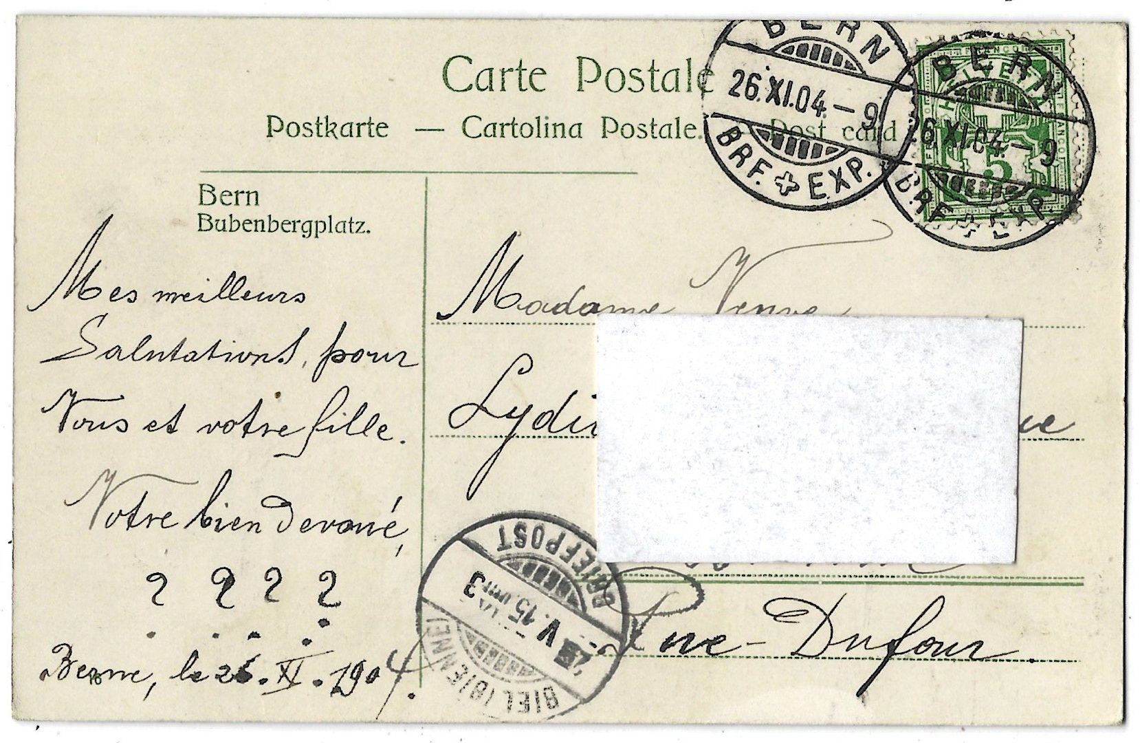 Cartoline postali: BERN, BUBENBERGPLATZ    (belebt) – Usato da Bütschwil venduto da Jackson1A 1