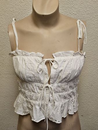 ZARA Damen Crop Top Weiss – Gr. L – Baumwolle – Top Zustand