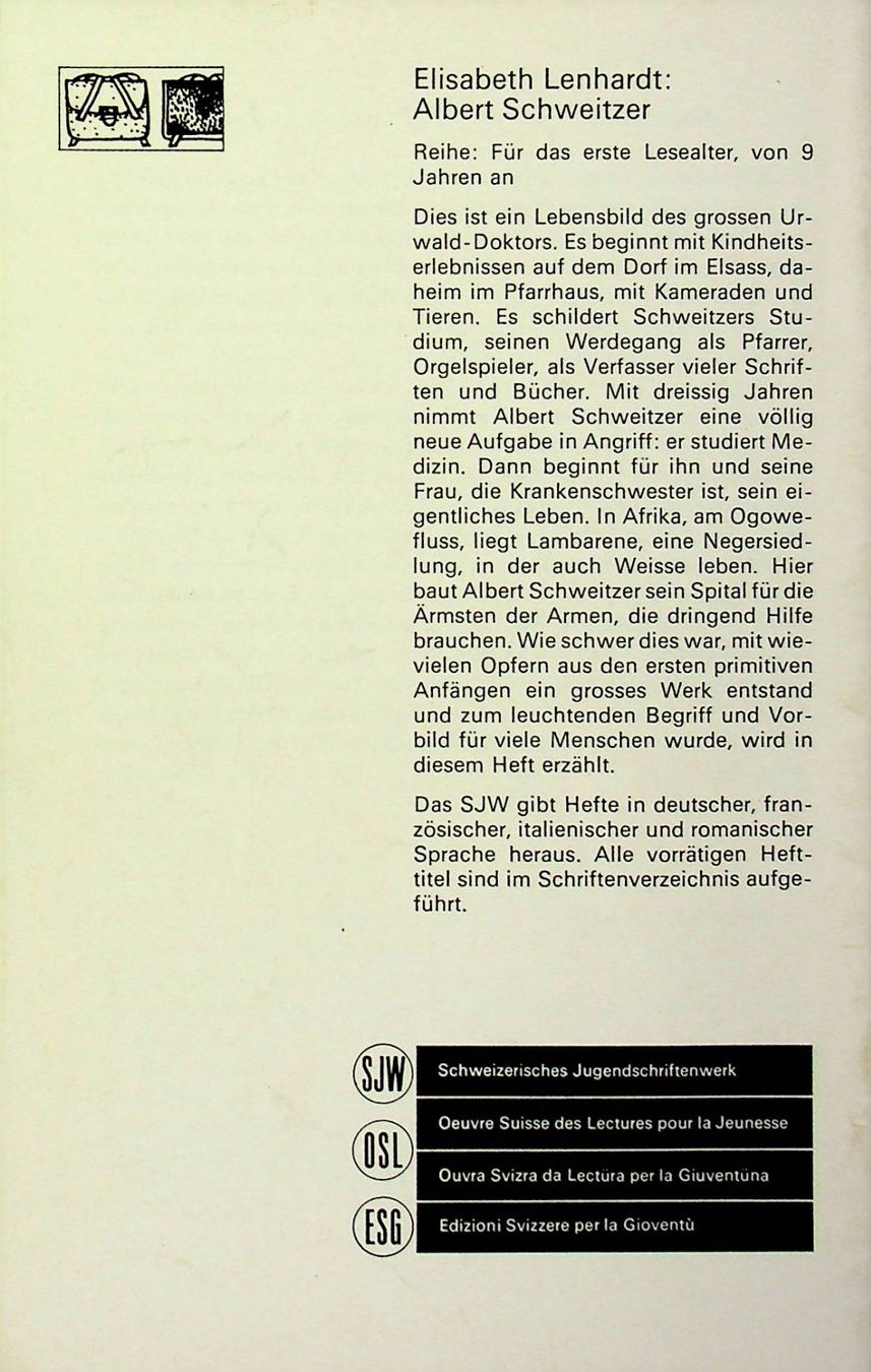 Libri: SJW 1439 E. Lenhardt / Albert Schweizer / EA 1978 – Usato da Reitnau venduto da Zaomir 1