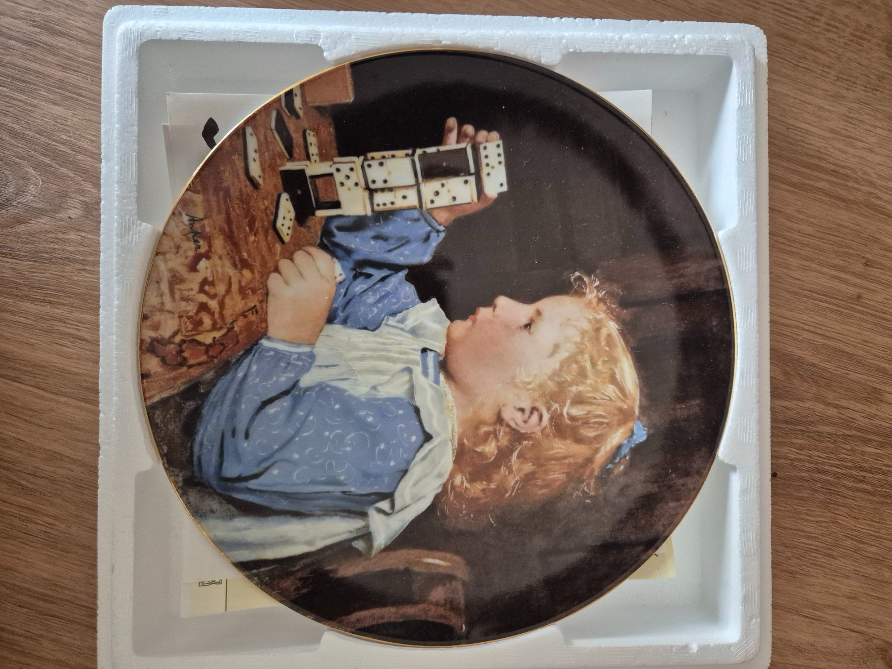 Piatti: Albert Anker - Mädchen mit Dominosteinen – Nuovo e nell'imballaggio originale da Hettlingen venduto da janalea