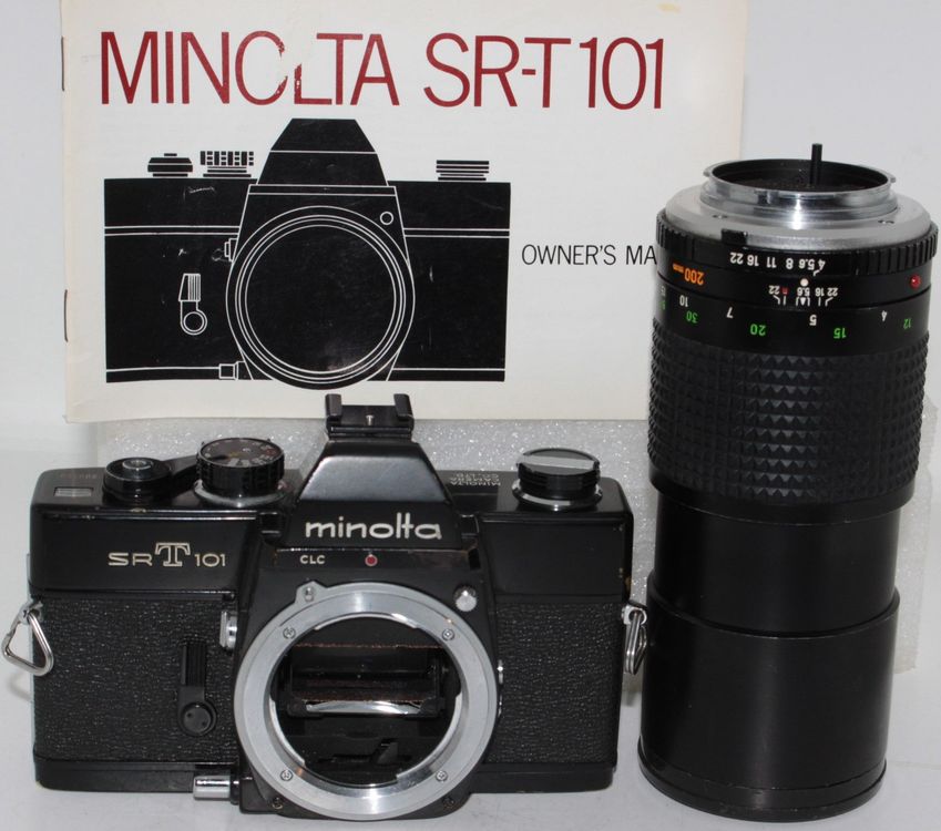 Minolta SRT 101 et SRT 303 + Rokkor objectifs 28mm + 50mm + 200mm