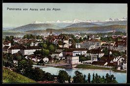 AK Aarau, Panorama von Aarau und die Alpen