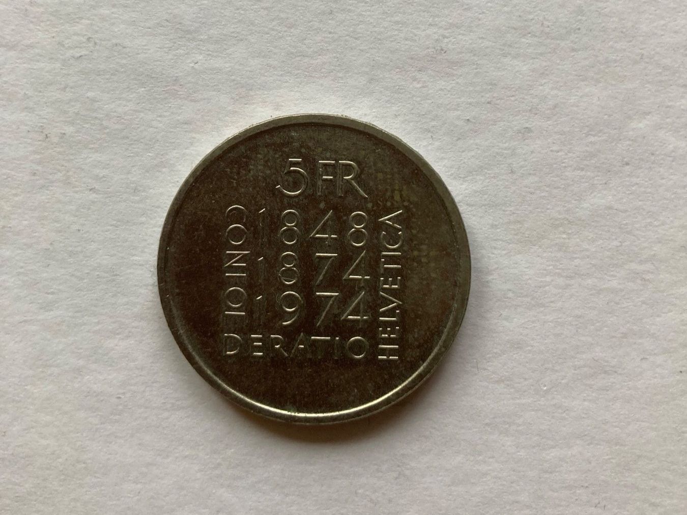 Tutti le monete: 5 Fr. Gedenkmünze "Constitutio" 1974 – Usato da Guggisberg venduto da Wintschi 1