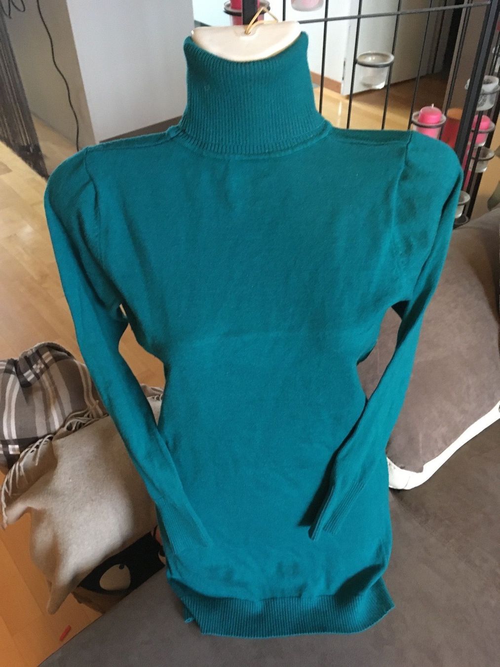 Pullover & Sweatshirts: Mini Robe pull long moulant col roulé vert émeraude coton T1 – Gebraucht aus Genève von Libellule477 2