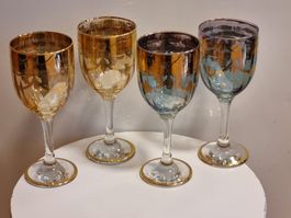 4 Vintage Murano Weingläser Golddekor