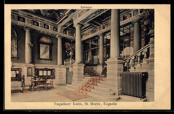 Cartoline postali: St. Moritz, Hotel Engadiner Kulm, Eingan – Usato da Berlin venduto da bartko-reher