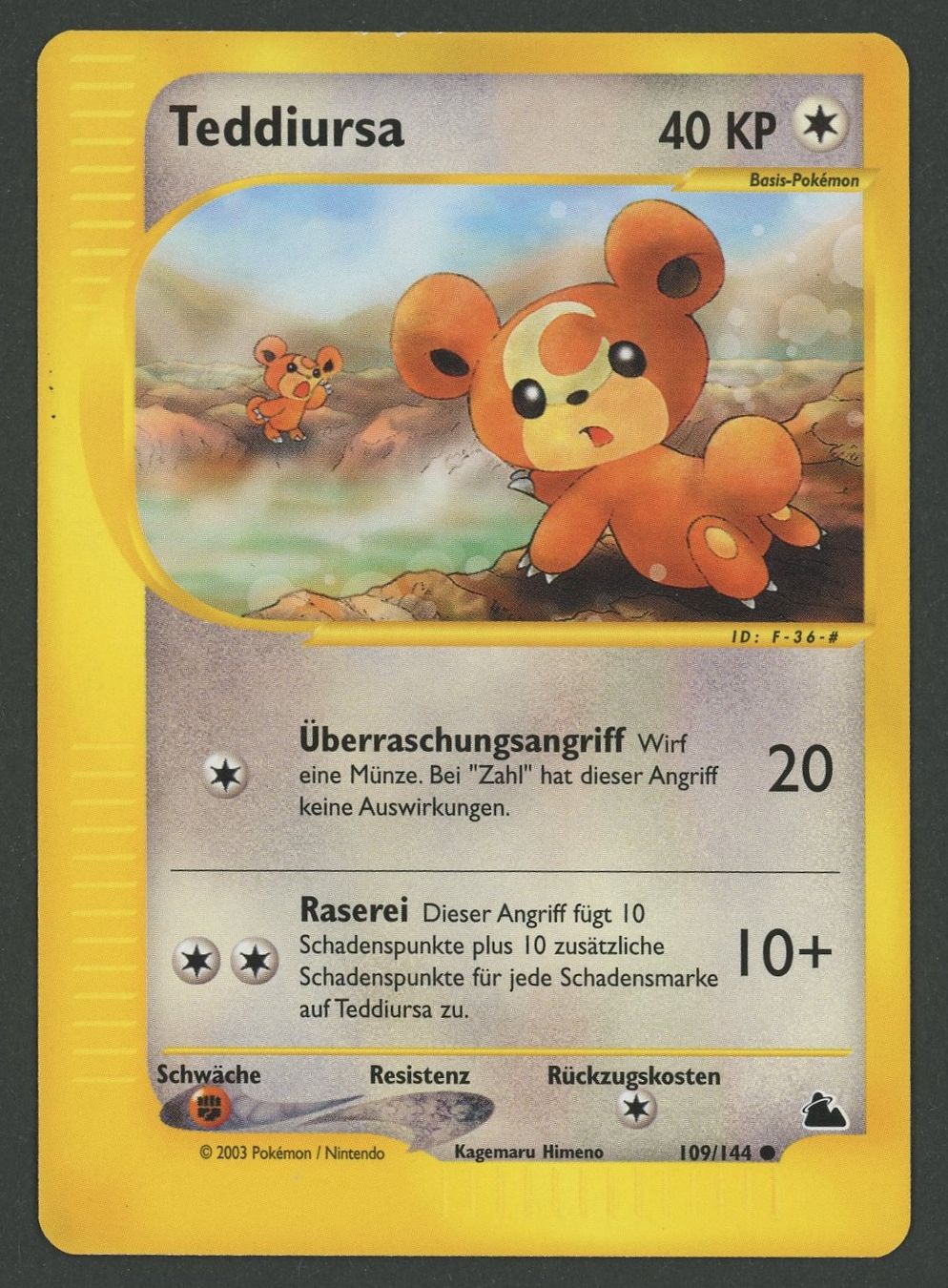Pokémon Cartes à collectionner: Teddiursa 109/144 Aquapolis DE ab 1.- – D'occasion à Rupperswil par gengarbasar