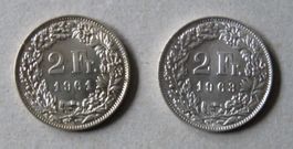 2 x Fr. 2.-  1961 und 1963  Silber