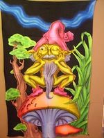 Airbrush Baumwoll-Dekotuch 110x190cm, Gnom mit Bart auf Pilz