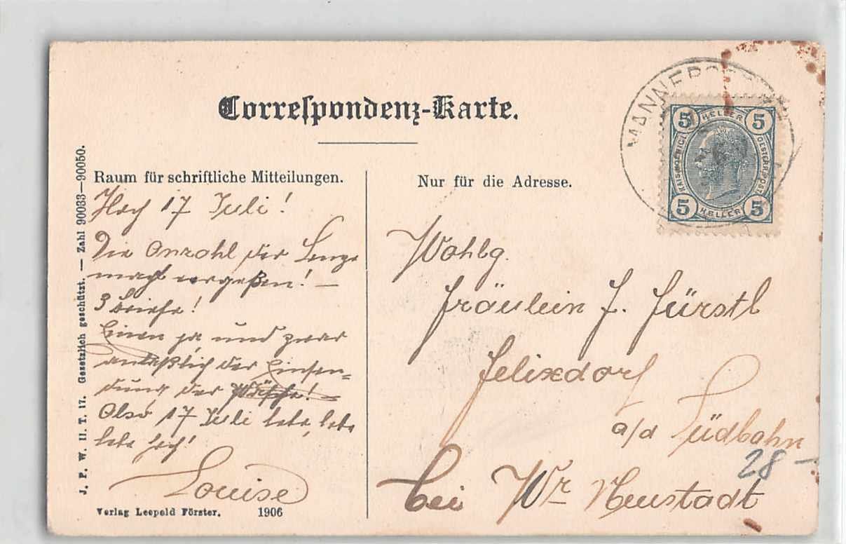 Cartoline postali: Gruss au MANNERSDORF 1906 – Usato da Winterthur venduto da SchatzchischtliWinti 1
