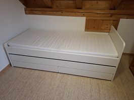IKEA SLÄKT Bettgestell, Unterbett+Aufbewahrung, weiß, 90x200