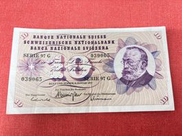 10 Franken Banknote 1977 wenig gebraucht