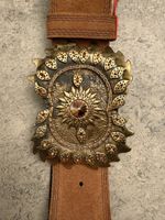 Gürtel Leder 80 mit Strass-Buckle und Motiv Made in Italy