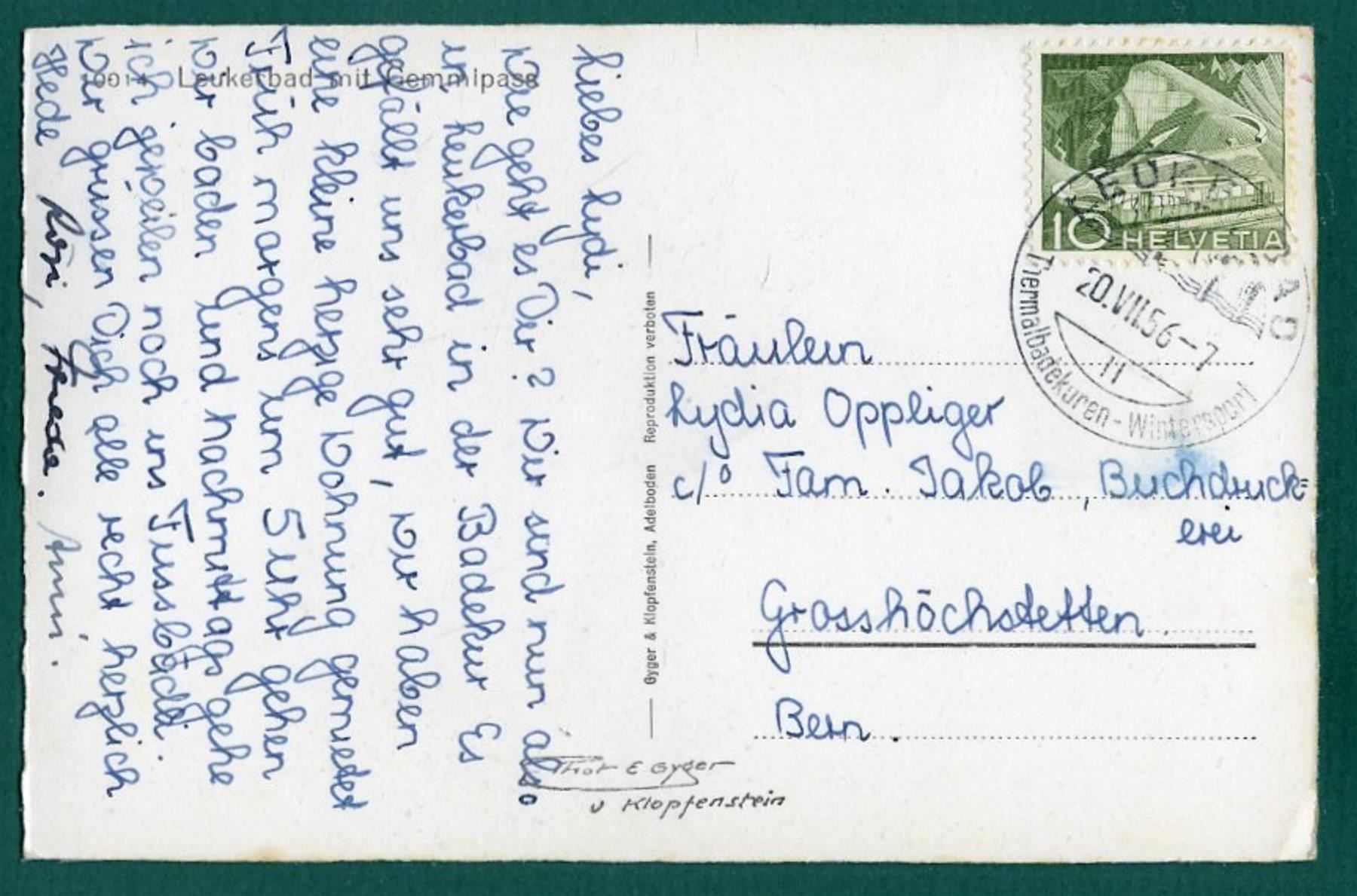 Cartes postales: Leukerbad mit Gemmipass, 1956, gelaufen – D'occasion à Sargans par Hausi1951 1